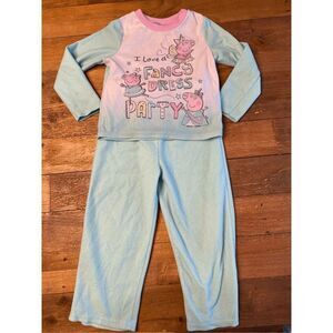 Peppa Pig 4T Toddler I Love a Fancy Dress Party Fleece Pajama Set green pink